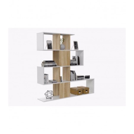 Estantería Zig Zag Elfos Blanco Brillo-Roble Estilo Nórdico