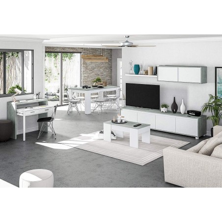 MUEBLE SALÓN TV CEMENTO-BLANCO BRILLO