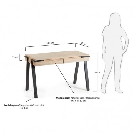 ESCRITORIO MODELO DISSET 2 CAJONES MADERA DE ACACIA 125X60