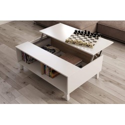 Mesa Centro Elevable Blanco Brillo - Roble Stylus Plus