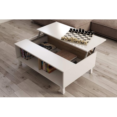 Mesa Centro Elevable Blanco Brillo - Roble Stylus Plus