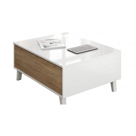 Mesa Centro Elevable Blanco Brillo - Roble Stylus Plus