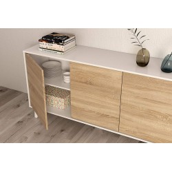 Aparador Buffet 3 Puertas Blanco Brillo -  Roble Stylus Plus