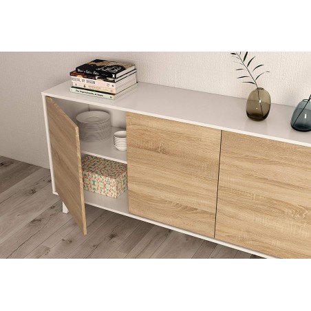 Aparador Buffet 3 Puertas Blanco Brillo -  Roble Stylus Plus