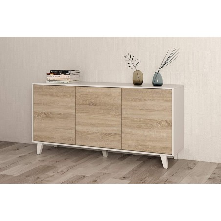 Aparador Buffet 3 Puertas Blanco Brillo -  Roble Stylus Plus