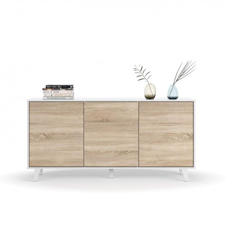 Aparador Buffet 3 Puertas Blanco Brillo -  Roble Stylus Plus
