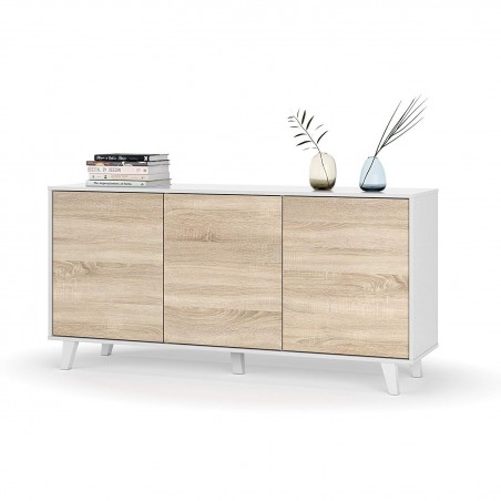 Aparador Buffet 3 Puertas Blanco Brillo -  Roble Stylus Plus