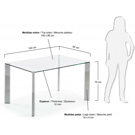 MESA COMEDOR CORNER CRISTAL-ACERO CROMADO VARIAS MEDIDAS