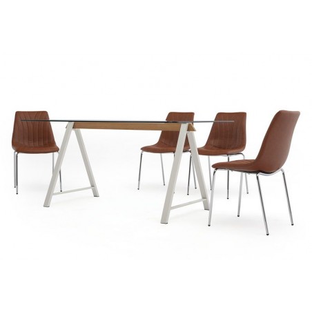 MESA DE COMEDOR ADÁN CRISTAL TEMPLADO-ACERO VARIAS MEDIDAS