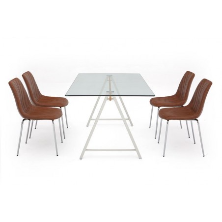 MESA DE COMEDOR ADÁN CRISTAL TEMPLADO-ACERO VARIAS MEDIDAS