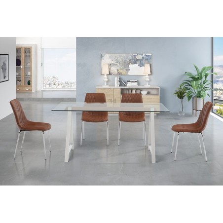 MESA DE COMEDOR ADÁN CRISTAL TEMPLADO-ACERO VARIAS MEDIDAS
