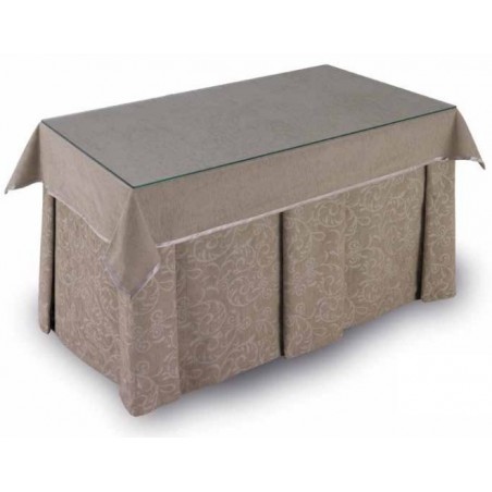 Pack Mesa Camilla Completa Modelo Roc de 110x70 o 120x70 color beige estampado con tablas inversas y tapete con bies