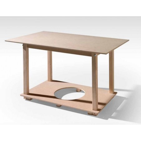 Pack Mesa Camilla Completa Modelo Roc de 110x70 o 120x70 color beige con camino largo con bies y lazos decorativos.