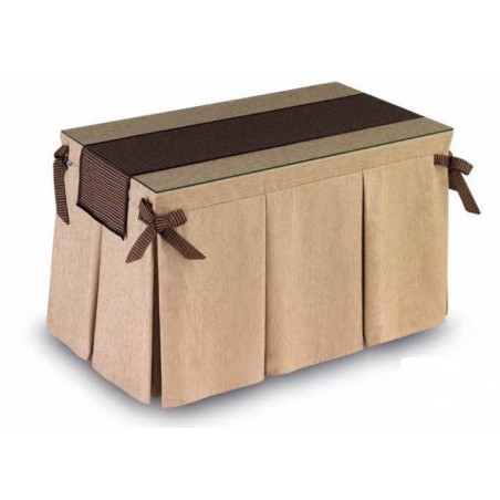 Pack Mesa Camilla Completa Modelo Roc de 110x70 o 120x70 color beige con camino largo con bies y lazos decorativos.
