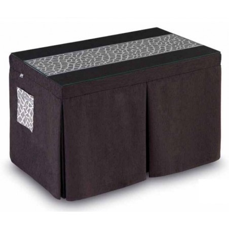 Pack Mesa Camilla Completa Modelo Roc de 110x70 o 120x70 color marrón con camino corto estampado con bies y bolsillo decorativo