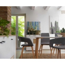 SILLÓN GIRATORIO TAPIZADO MODELO MAURO PATAS METALICAS TERCIOPELO AZUL