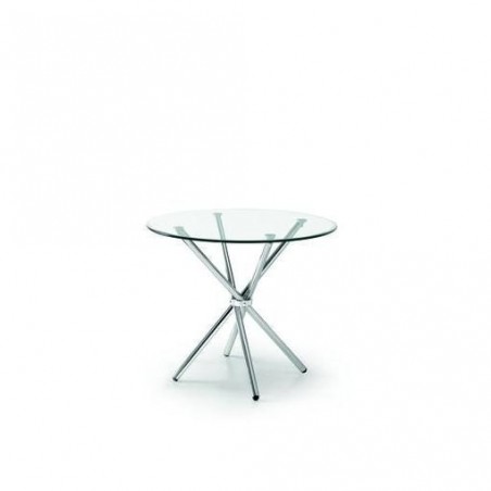 Mesa Comedor Modelo Geno Acero Cromado-Cristal Templado 90º