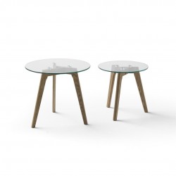 SET MESA AUXILIAR MODELO 910 CRISTAL MADERA NATURAL